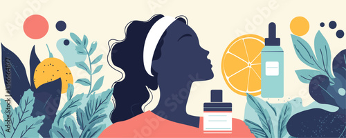 Skincare routine with natural ingredients and essential oils – vector