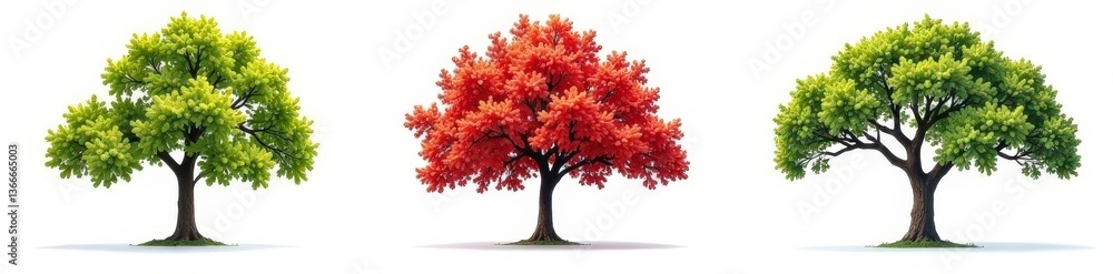 Fototapeta premium Three isolated branches in different positions with varying lengths and colors, tree, botanical, color palette