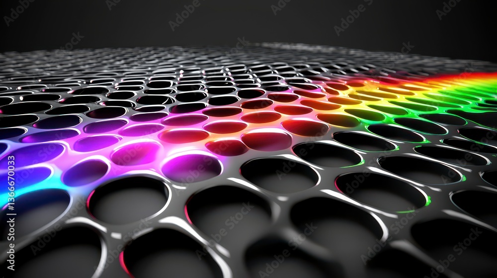 Fototapeta premium Abstract Metallic Grid with Rainbow Spectrum Lighting
