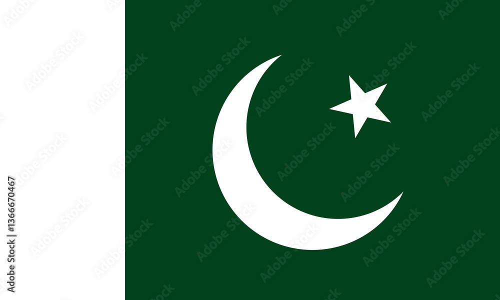 Bright green flag with white crescent and star symbols representing national pride of Pakistan Bright green flag with white crescent and star symbols representing national pride of Pakistan