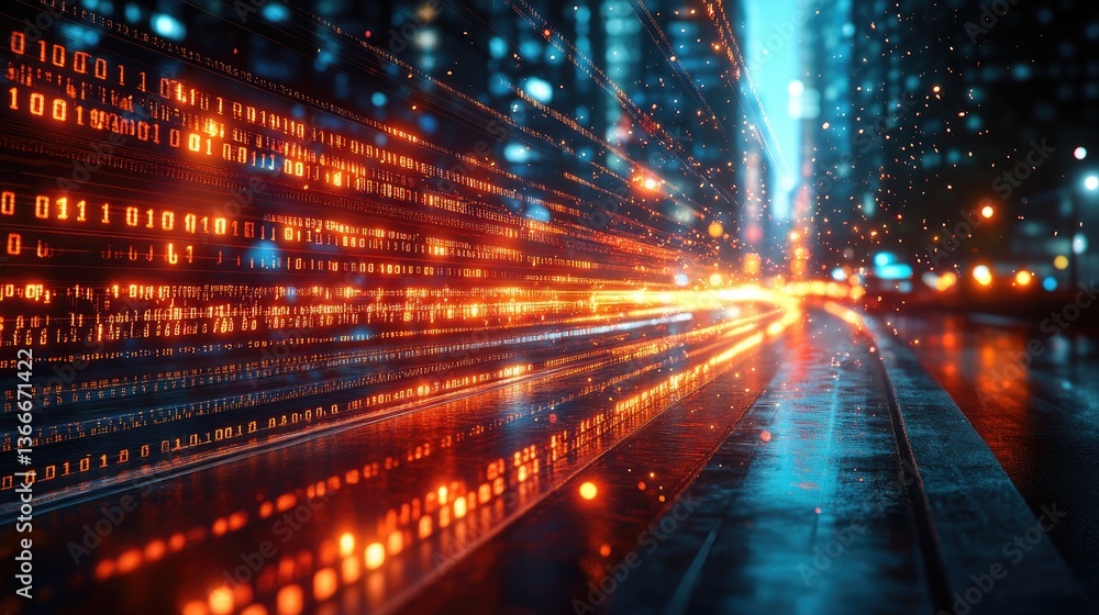 City Street Night Data Flow Futuristic Tech City Street Night Data Flow Futuristic Tech