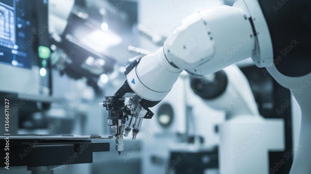 A robotic arm in a high precision aerospace laboratory, assembling parts for space telescopes with nano-level accuracy, Aerospace-tech style A robotic arm in a high precision aerospace laboratory, assembling parts for space telescopes with nano-level accuracy, Aerospace-tech style