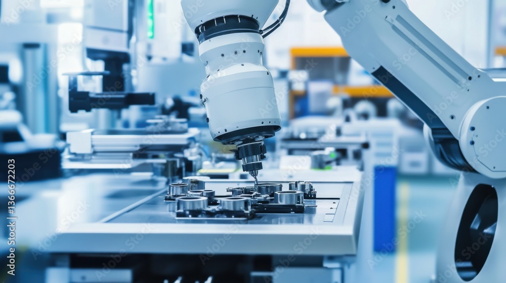 A robotic arm in a high precision robotics lab, assembling autonomous robot parts with AI-driven accuracy for smart systems, Robotics-tech style A robotic arm in a high precision robotics lab, assembling autonomous robot parts with AI-driven accuracy for smart systems, Robotics-tech style