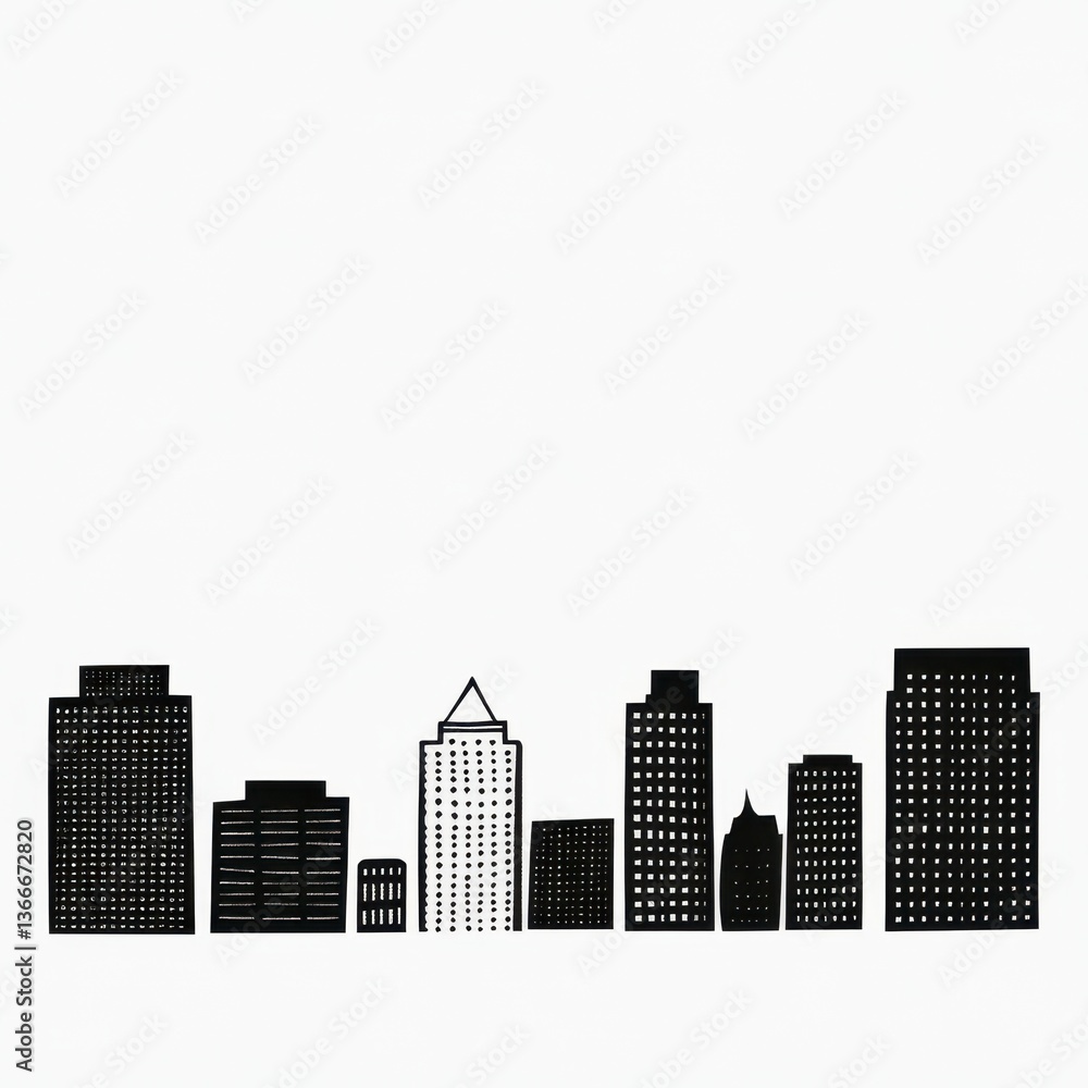 Fototapeta premium Black and White City Skyline Illustration