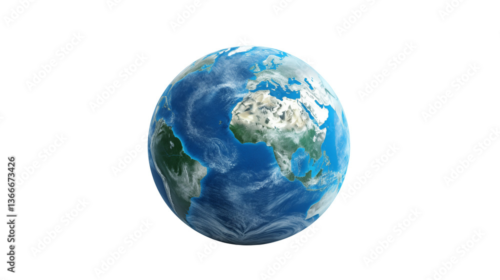 Fototapeta premium Earth globe with visible continents and swirling blue oceans