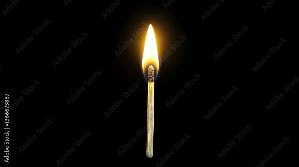 Lit Matchstick Against Black Background Close up of Burning Wood and Bright Flame Lit Matchstick Against Black Background Close up of Burning Wood and Bright Flame
