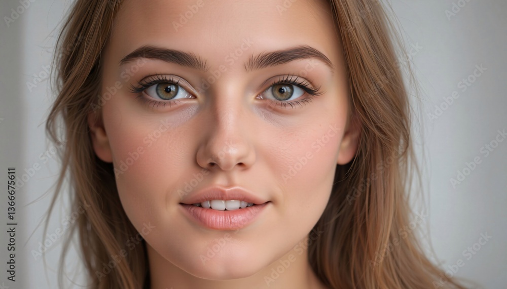 Young Woman with Brown Hair, Close-up Portrait