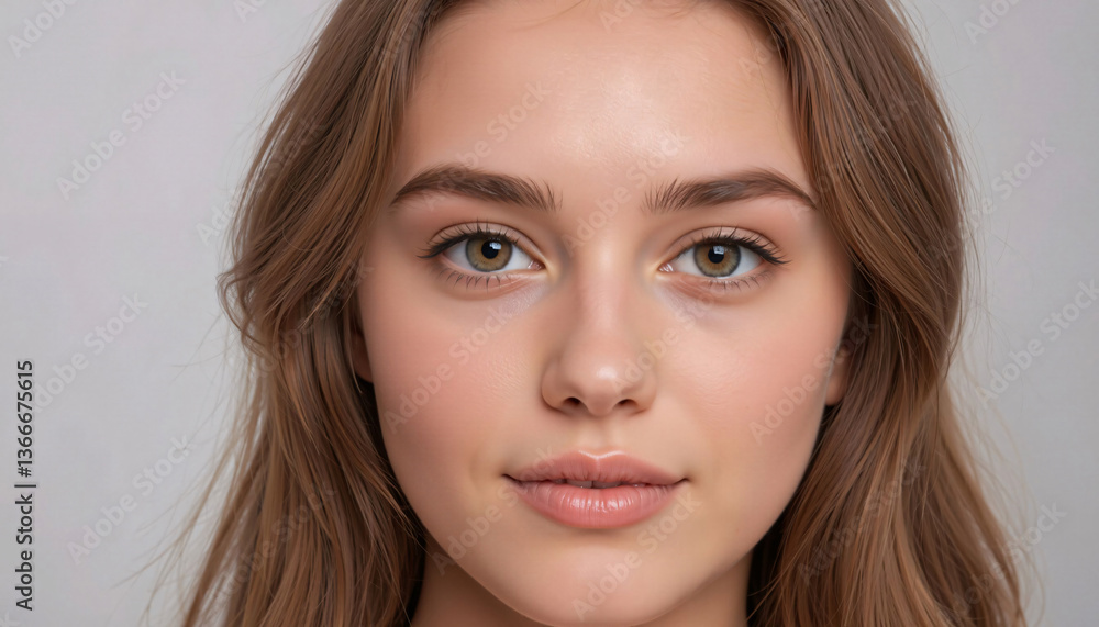 Young Woman with Brown Hair, Close-up Portrait