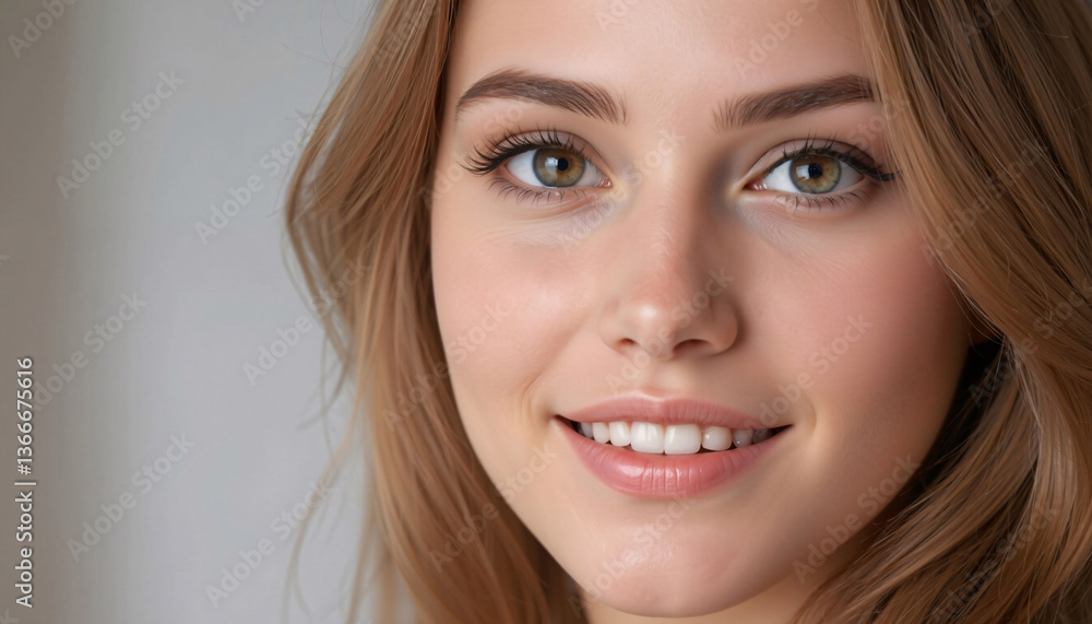 Young Woman with Brown Hair, Close-up Portrait