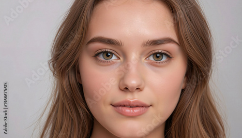 Obraz na płótnie Young Woman with Brown Hair, Close-up Portrait w salonie