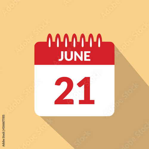 June 21 Calendar icon vector illustration.