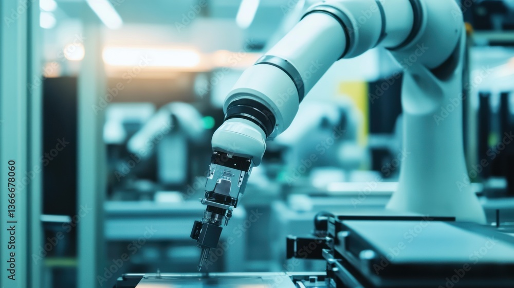 A robotic arm in a high tech lab, assembling micro-sensors for environmental monitoring systems with precision, Tech style A robotic arm in a high tech lab, assembling micro-sensors for environmental monitoring systems with precision, Tech style