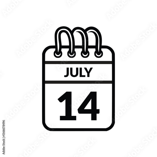 July 14 Calendar icon vector illustration.