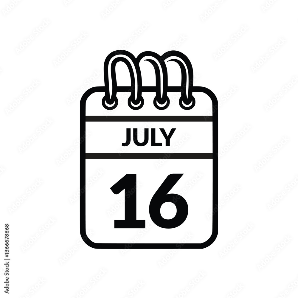 July 16 Calendar icon vector illustration. July 16 Calendar icon vector illustration.