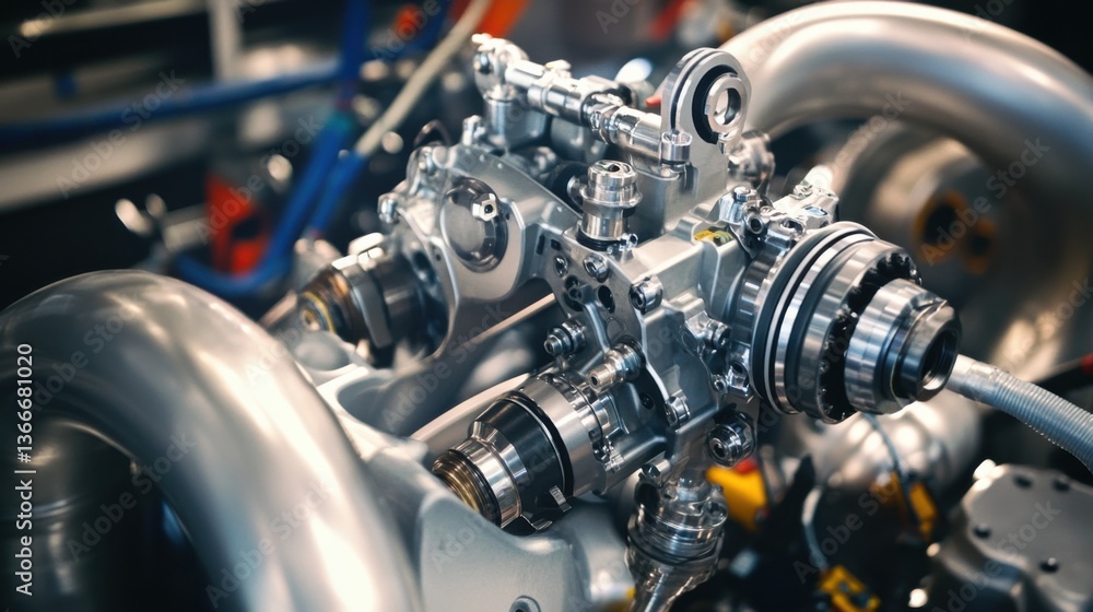A robotic arm in a high tech precision automotive repair shop, assembling high-performance turbochargers for racing cars, Auto-tech style A robotic arm in a high tech precision automotive repair shop, assembling high-performance turbochargers for racing cars, Auto-tech style