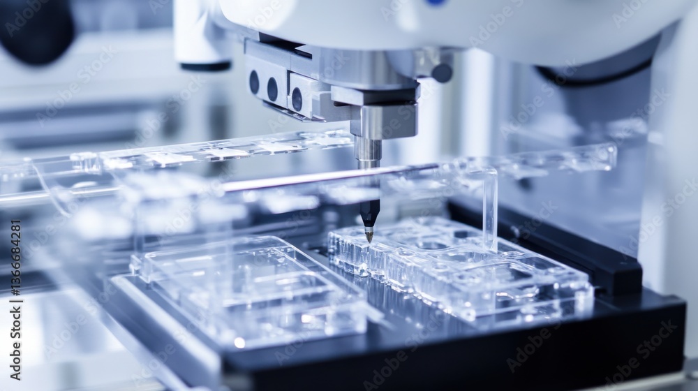 A robotic arm in a medical research lab, assembling robotic surgical instruments with AI precision for minimally invasive surgery, Med-tech style A robotic arm in a medical research lab, assembling robotic surgical instruments with AI precision for minimally invasive surgery, Med-tech style