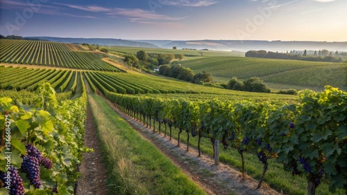 Wallpaper Mural A vineyard landscape with rows of grapevines stretching across rolling hills, showcasing a wine region.
 Torontodigital.ca