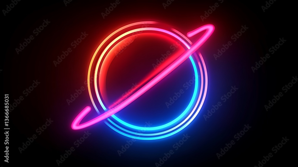 Obraz premium A Colorful Neon Planet Design Illuminated on a Black Background