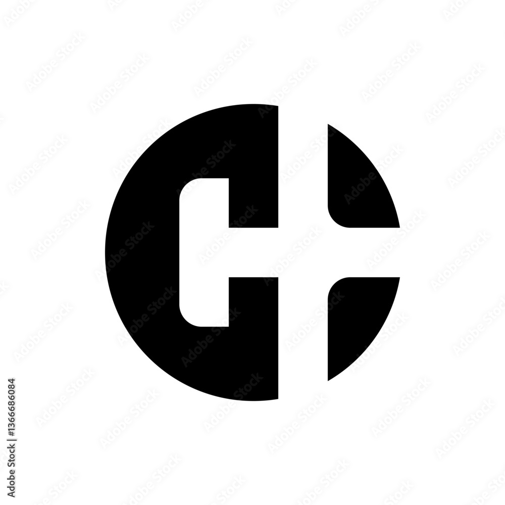 Letter CH creative circle negative space logo Letter CH creative circle negative space logo