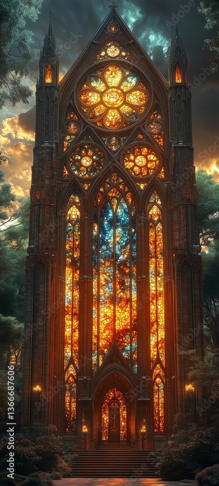 Fototapeta premium Mobile phone wallpaper Revival_Augmented Neural Gothic Revelation_Transformer Glass Theology_8K AI Reliquary_AI Generated