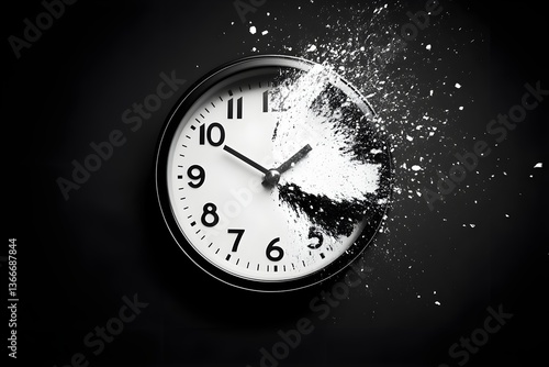 Wallpaper Mural A clock with half of it disintegrating, minimalistic, dark background, hyper-realistic photography. Torontodigital.ca