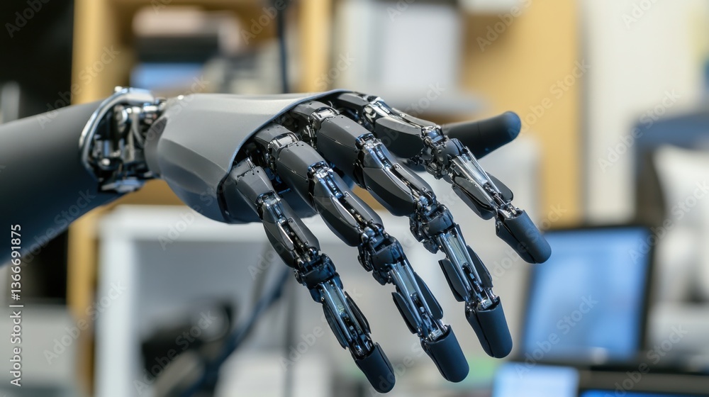 A robotic arm in a precision medical equipment lab, assembling robotic prosthetics for upper limbs with custom precision, Med-tech style A robotic arm in a precision medical equipment lab, assembling robotic prosthetics for upper limbs with custom precision, Med-tech style