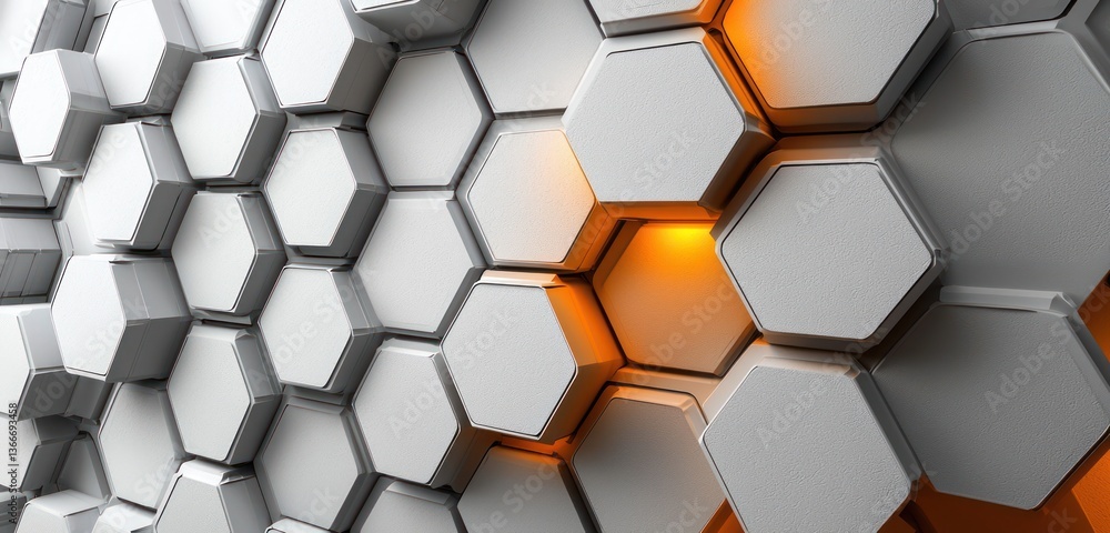 Bright white hexagonal patterns in 3D, creating a clean, futuristic background design. Bright white hexagonal patterns in 3D, creating a clean, futuristic background design.