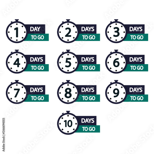 Set of countdowns. Days to go. Modern clock collection. Ten numerical icons.