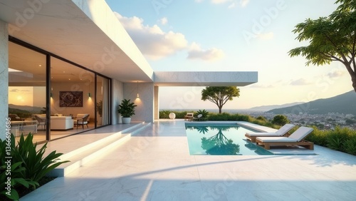 Modern minimalist home design with infinity pool and panoramic vista