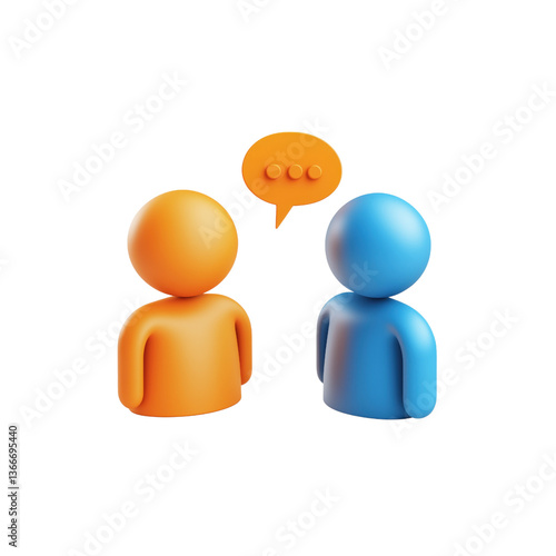 Modern 3D Chat Icon with Two People and Speech Bubble, Blue and Orange, Isolated on Transparent Background