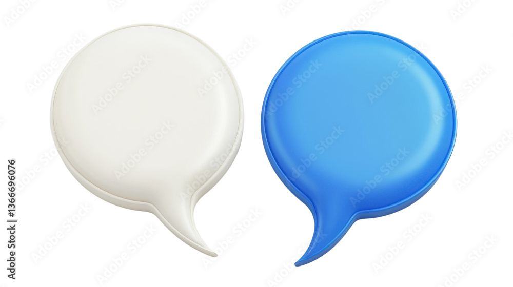 3D Render of Blue and White Speech Bubbles for Mobile App Chat Button, Isolated on Transparent Background 3D Render of Blue and White Speech Bubbles for Mobile App Chat Button, Isolated on Transparent Background