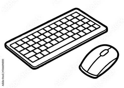 Wireless Keyboard and Mouse Vector Illustration – Clipart, Line Art & Cartoon Design, High-quality wireless keyboard and mouse vector illustration – perfect for digital designs and clipart.