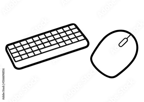 Wireless Keyboard and Mouse Vector Illustration – Clipart, Line Art & Cartoon Design, High-quality wireless keyboard and mouse vector illustration – perfect for digital designs and clipart.