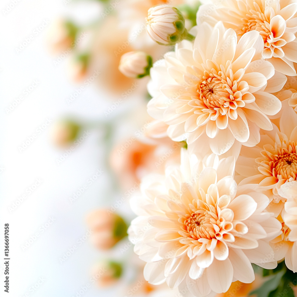 Fototapeta premium Peach Bloom Delight: A close-up of a bouquet featuring delicate peach-colored dahlia flowers, their soft petals creating a sense of warmth and serenity.