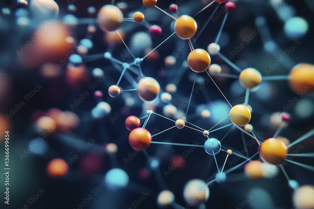 Abstract Molecular Structure Visualization with Spheres and Lines, Connection Abstract Molecular Structure Visualization with Spheres and Lines, Connection