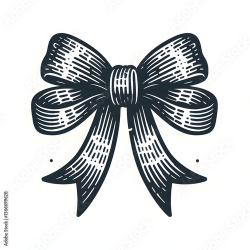 Ribbon bow with knot for gift and hair. Vector icons and doodle black silhouette. Hand drawn flat design for birthday and Christmas holidays presents decoration. Fashion elements accessories