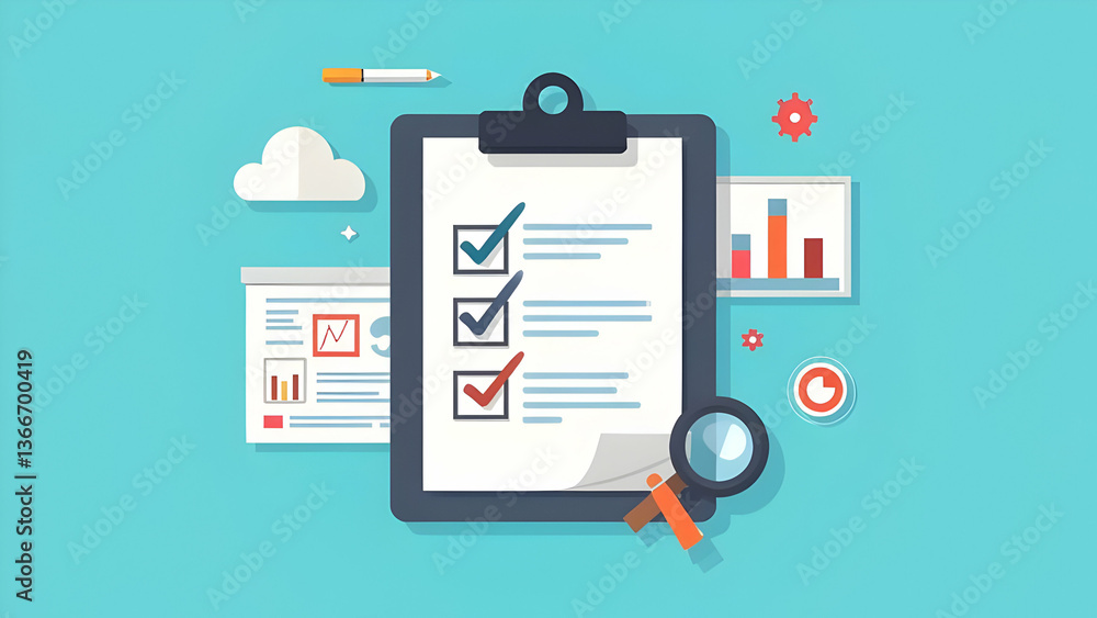 Clipboard Presentation: Checkmarks and Chart Icon Clipboard Presentation: Checkmarks and Chart Icon