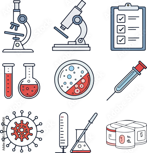 Pathology Icons Set – Editable Stroke Vector Illustration
