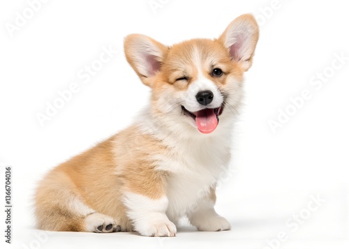 Happy Welsh Corgi Puppy Vector Illustration – Cute Winking Dog Clipart on White Background, Cute winking Welsh Corgi puppy vector clipart, perfect for stickers, logos, and digital designs.