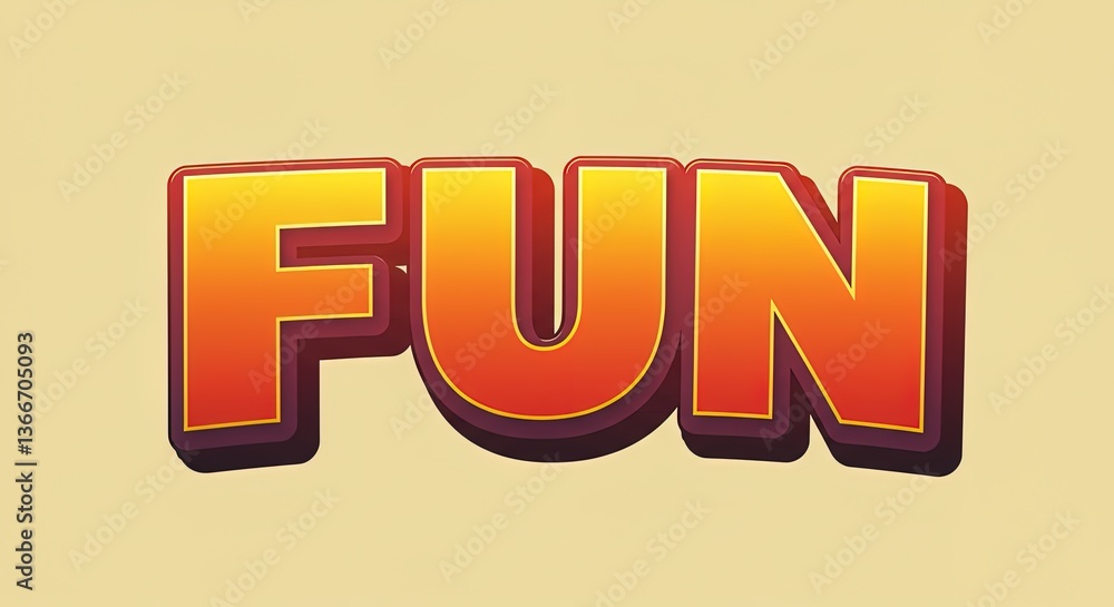 Fototapeta premium The word fun in orange gradient with a red outline on beige ground- design, text, vector, exclamation, message, interjection, letter