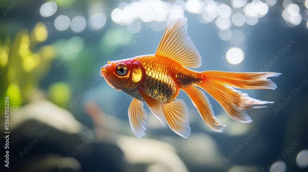 Vibrant Goldfish Swimming in a Serene Underwater Environment Vibrant Goldfish Swimming in a Serene Underwater Environment