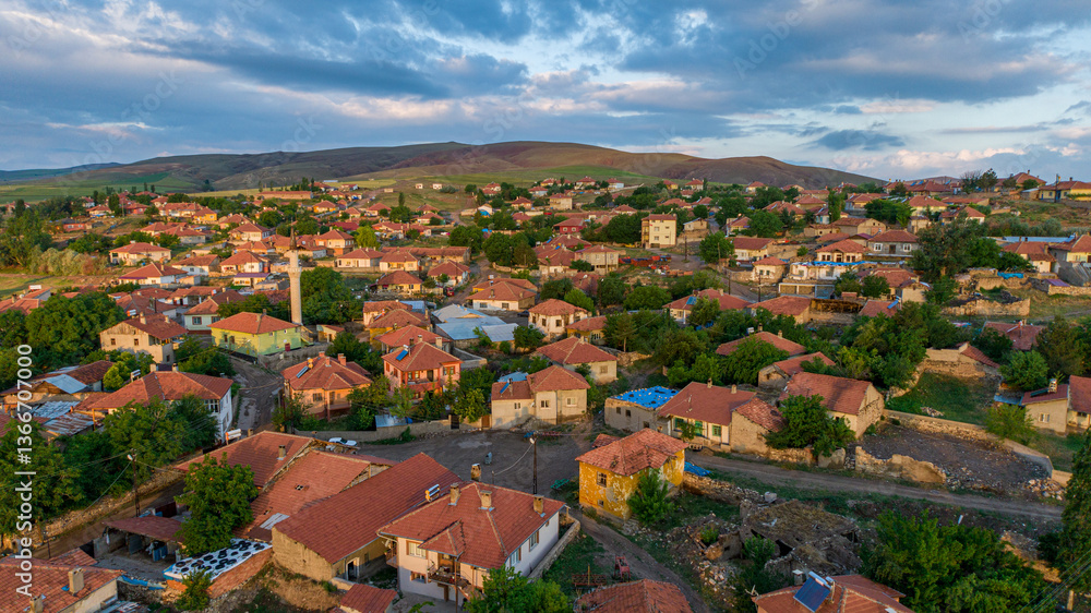 Obraz premium Aerial view of Gemerek district at sunset Sivas Turkey