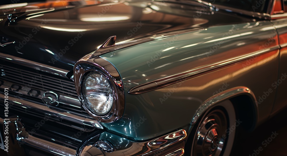 Fototapeta premium Classic Car Front View Showcasing Headlight and Grill Detail