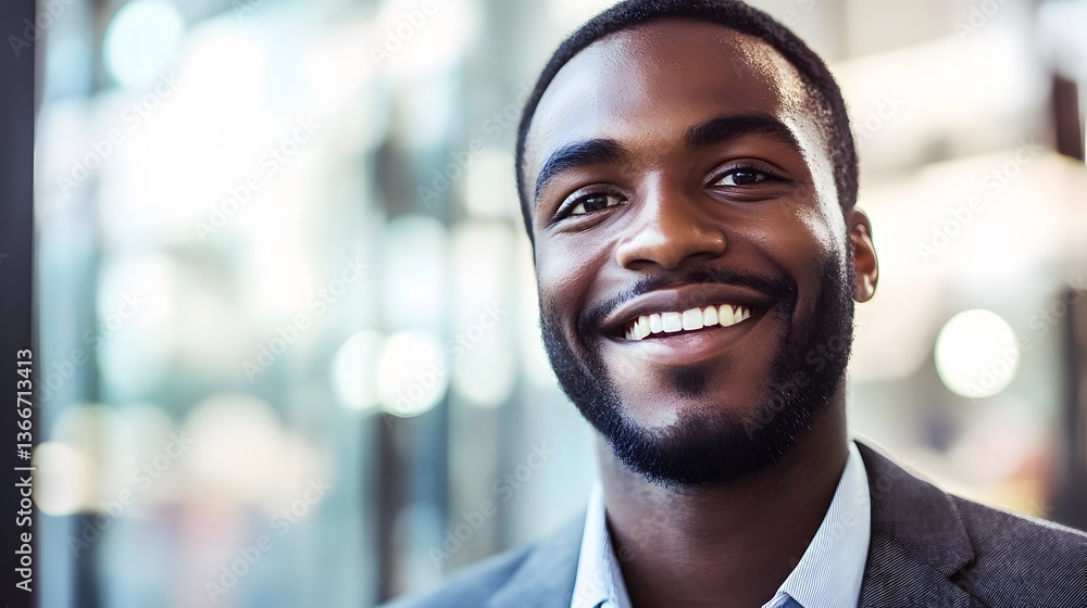 Confident young man smiling warmly, radiating joy and positivity Confident young man smiling warmly, radiating joy and positivity