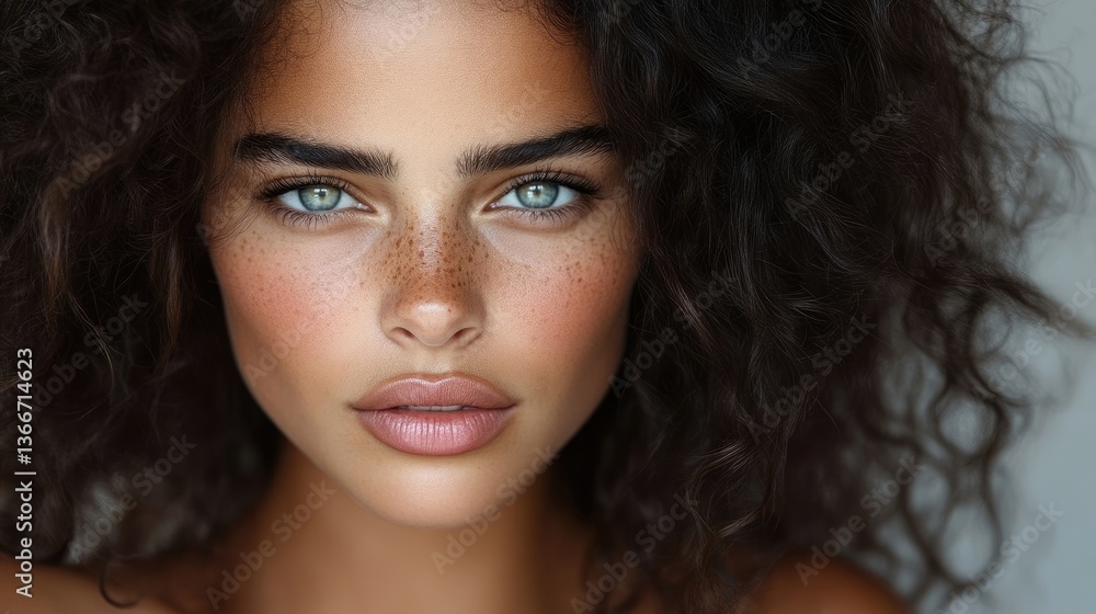 Close-up portrait of a woman with expressive eyes and curly hair (1) Close-up portrait of a woman with expressive eyes and curly hair (1)