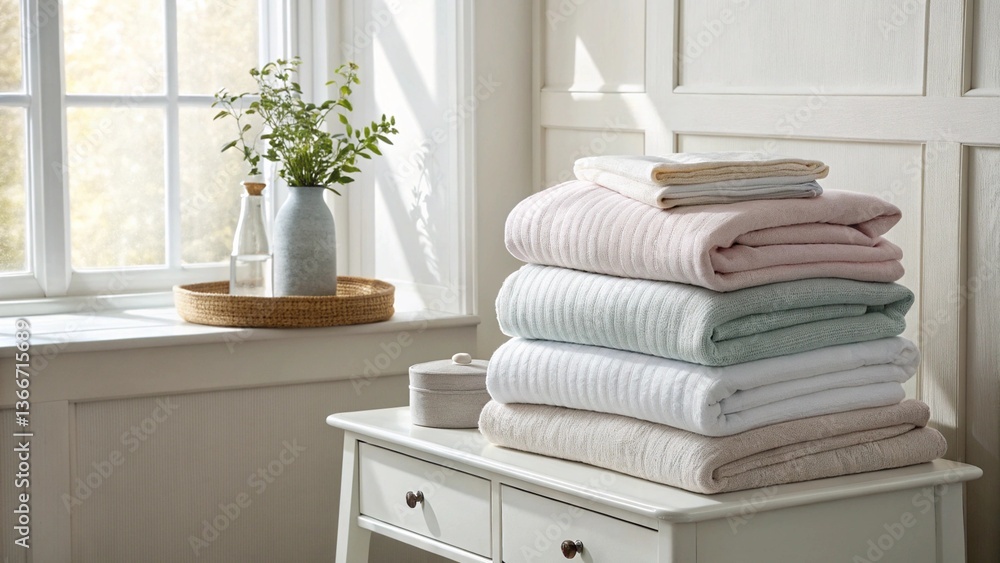 Fototapeta premium Blanket stack, highlighting the home and interior theme. 