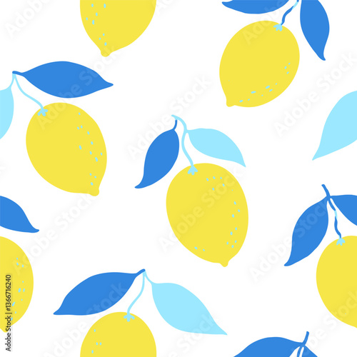 Seamless pattern with lemon fruits and branches. Vector illustration in contemporary minimalistic style.