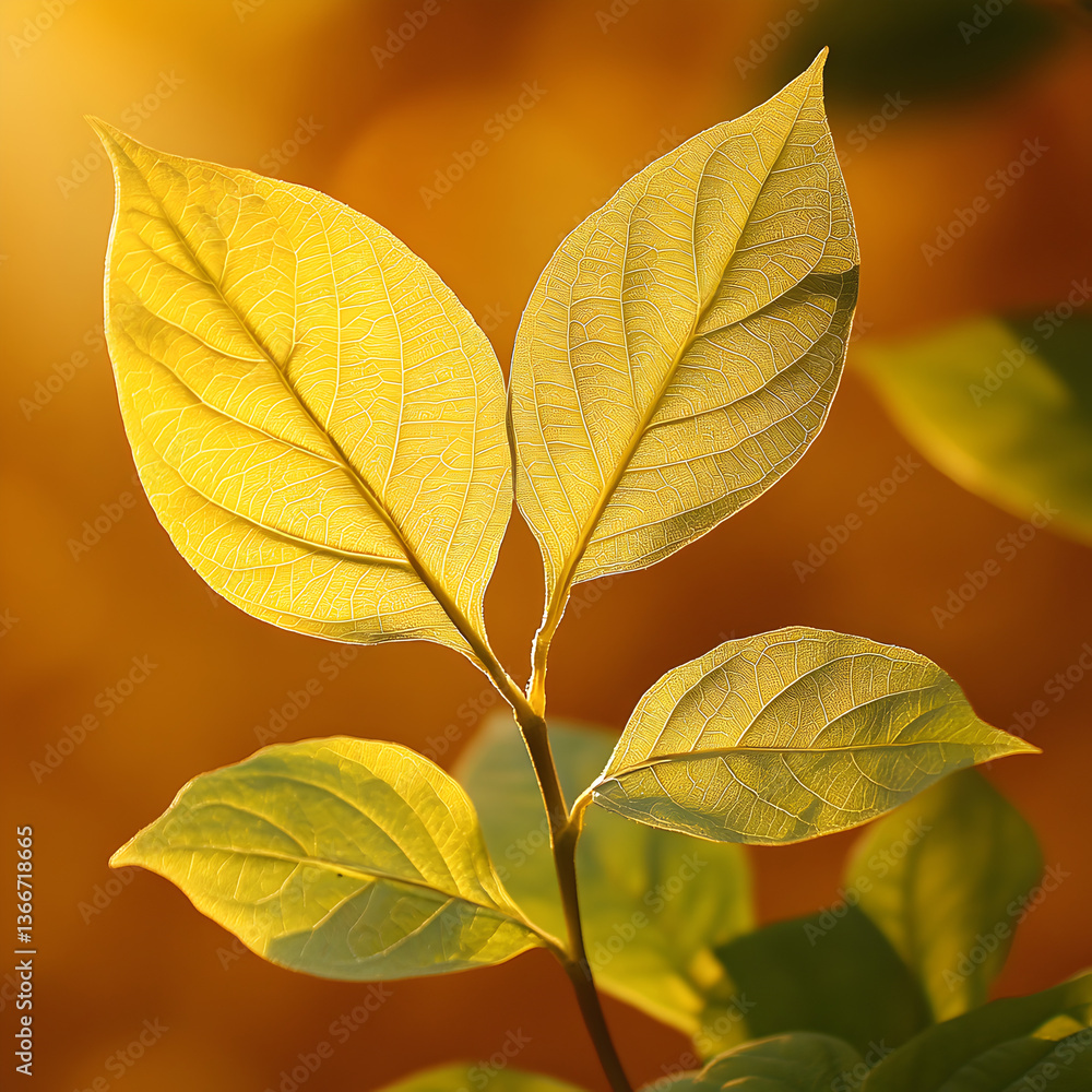 Fototapeta premium Golden Autumn Leaves Backlit Sunlight Nature Photography
