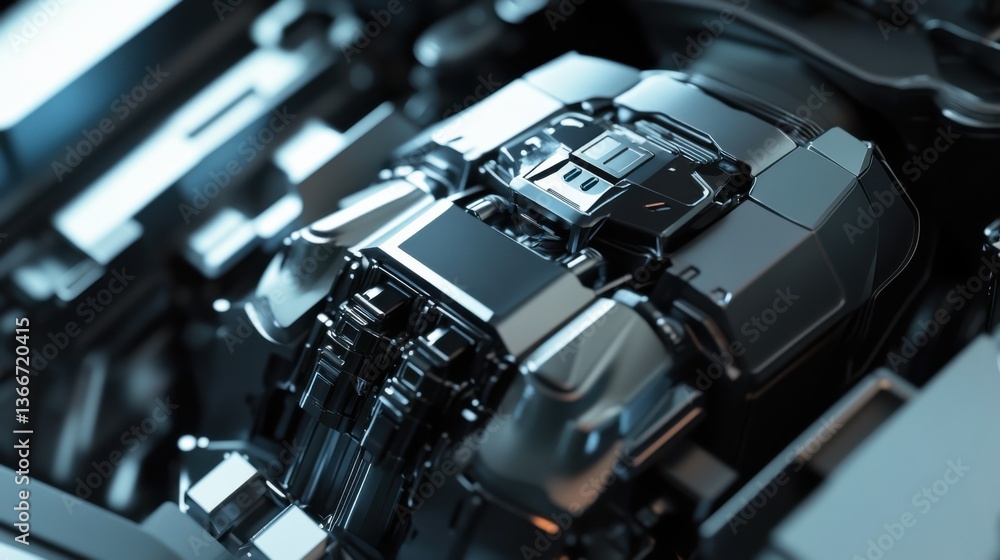 Naklejka premium A robotic arm in an automotive assembly line, assembling electric vehicle motors with extreme precision for eco-friendly transportation, Auto-tech style