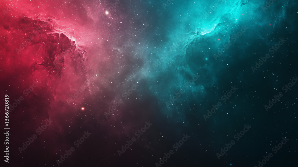 Fototapeta premium Cosmic Nebula Red and Teal Celestial Cloudscape